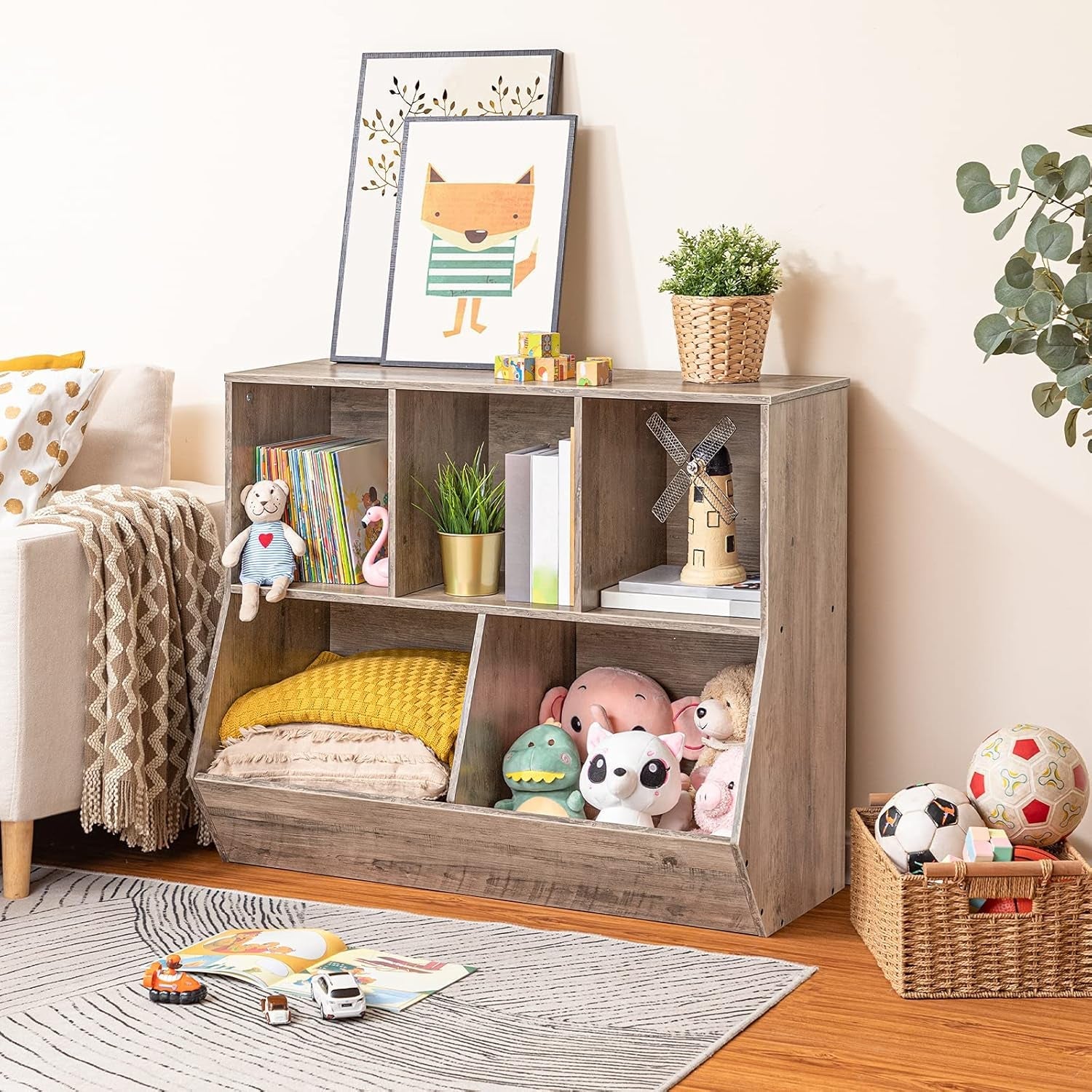 Versatile and Kid-Friendly Toy Storage Organizer – HOOBRO 5-Cubby Bookshel