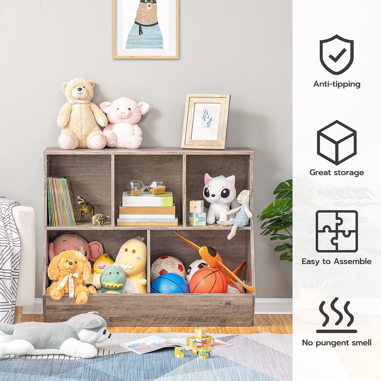 Versatile and Kid-Friendly Toy Storage Organizer – HOOBRO 5-Cubby Bookshel